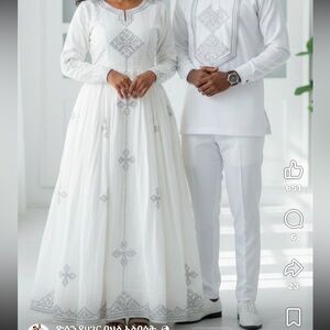 Ethiopian/ Eritrean handmade Elegant White and Silver Embroidered Dress